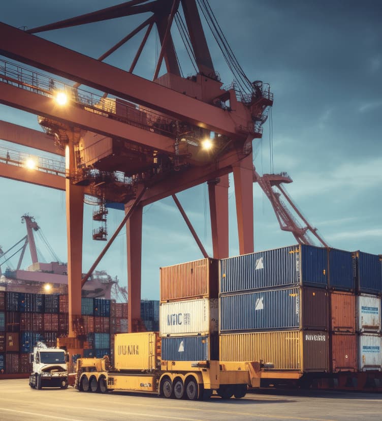 logistics-transportation-container-cargo-ship-cargo-plane-with-working-crane-bridge-shipyard-sunrise-logistic-import-export-transport-industry-background-ai-generative